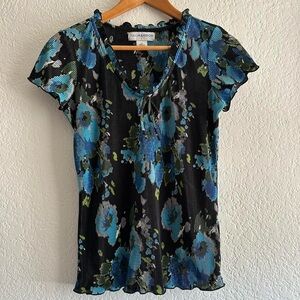 Sag Harbor Blue and Black floral Top blouse